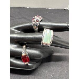 Silver Ring Set Of 3 With Gemstone & CZ Accents Sizes 6.5-8 Fashion Jewelry For